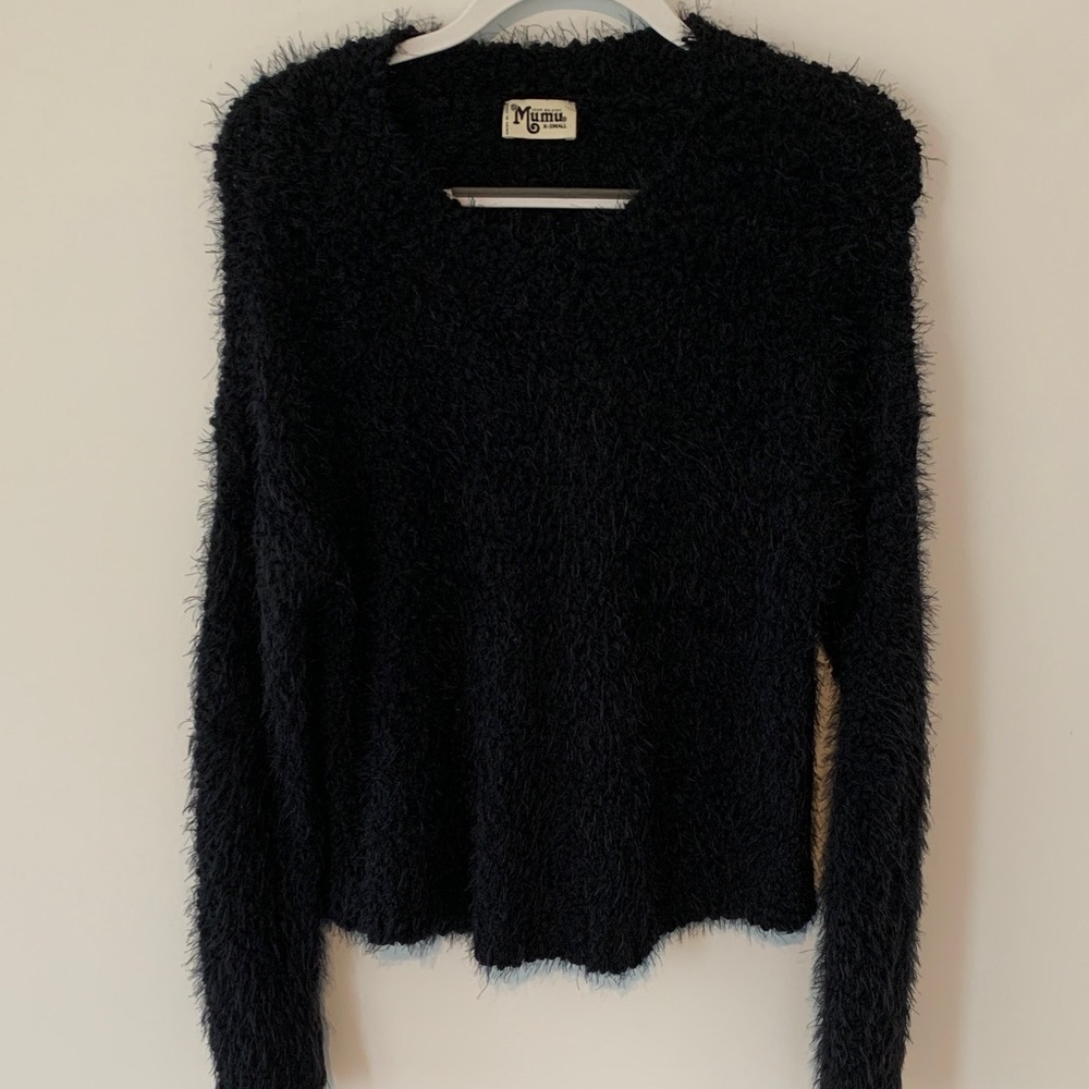 Show me your Mumu XS Black Fuzzy Knit Sweater NWOT